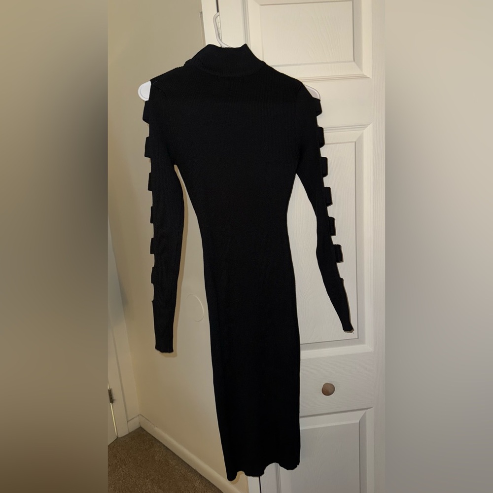 Almost Famous Black Bodycon Dress with Cut-Out Long Sleeves